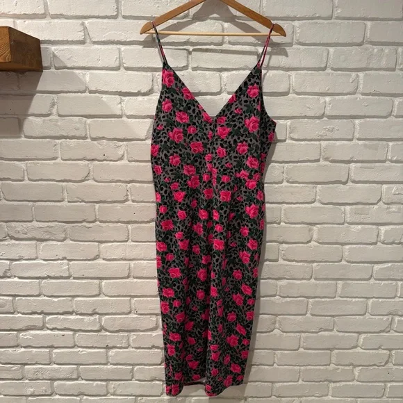 Floral Slip Dress Pink Rose Print Midi Bodycon Spaghetti Strap Y2K 90s Chic Date - Picture 10 of 12